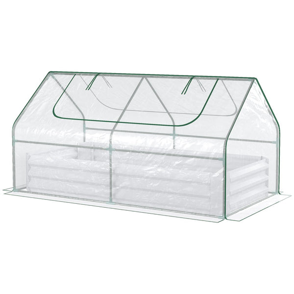 English Elm Outsunny 6' X 3' Galvanized Raised Garden Bed With Greenhouse Cover For Optimal Plant Growth & Care W2225P200421-GIGA