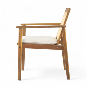 English Elm Christopher Knight Home® - Preston Acacia Outdoor 7PC Dining Set with 6 Beige Cushions, Weather‑Resistant Wood Table for Patio PRESTON7PDSET