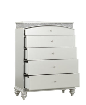 English Elm Maverick Platinum Finish Dresser with 9 Drawers, Crystal Knobs, Rhinestone Inlay, Felt Top Drawer - Luxurious Storage Silver 50 L x 20 W x 42 H B2726P247645