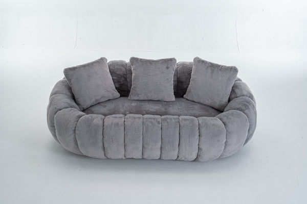 English Elm Floral-shaped Faux Fur Two Seater Sofa Sculptural Petal Design for Cozy Living Rooms Gray W2012P399202
