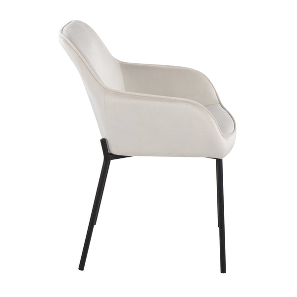 English Elm Contemporary Bucket Chair Set of 2 Cream Velvet Upholstered with Slim Black Metal Legs B202S01334