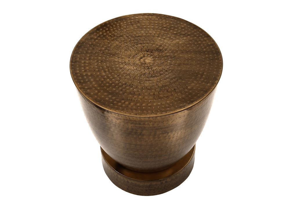 English Elm Accent Table, Handcrafted Hammered Copper Drum - Modern Side, Nightstand & Lamp Table For Any Room B2710P219452