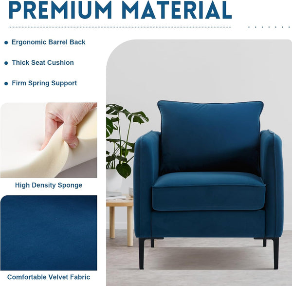 English Elm Accent Velvet Armchair Mid-century Modern Plush Seat with Metal Legs for Living Room W3244P378876