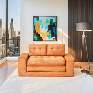 English Elm Loveseat Sofa Bed - Stylish Corduroy 2-In-1 Convertible Design With Memory Foam & Steel Frame, Orange W2959P379138