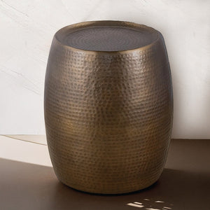 English Elm ET501 Hand-Hammered End Table 21" H Antique Gold Drum Accent Table No Assembly Modern Luxe B009P298418