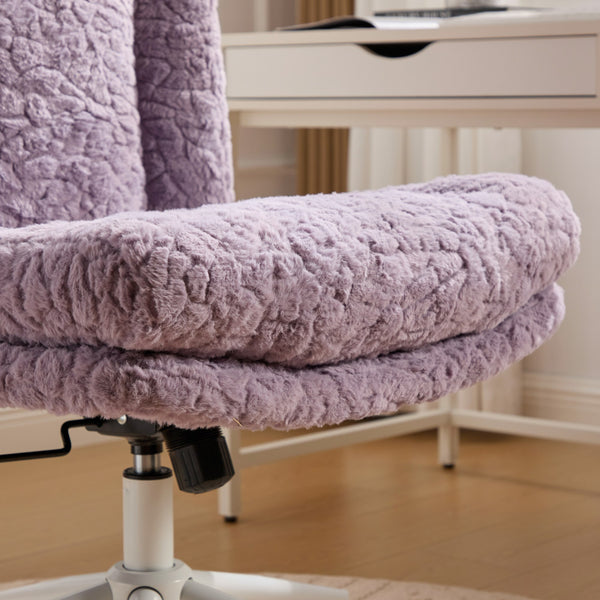 English Elm W26.4 Plush faux alpaca wide seat office chair with double cushion, 360° swivel, ergonomic chic design Violet W1143P369103