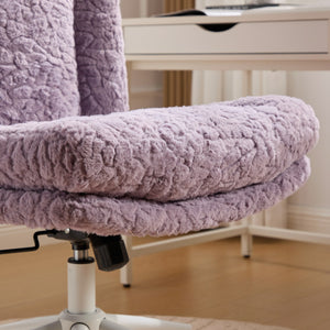 English Elm W26.4 Extra-Wide Faux Fur Office Chair with Metal Base, Ergonomic 360° Swivel, Adjustable Comfort Violet W1143P369103