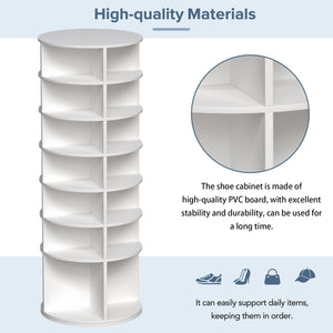 English Elm Rotating 7-Tier Spinning Shoe Rack Tower 360° Revolving Organizer, Space-Saving Sturdy White Holder W2699P222574