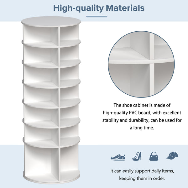 English Elm Rotating 7-Tier Spinning Shoe Rack Tower 360° Revolving Organizer, Space-Saving Sturdy White Holder W2699P222574