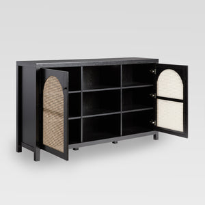 58" 4-Door Sideboard w/ Arched Rattan Panels Black SAHD5DBL2 Walker Edison