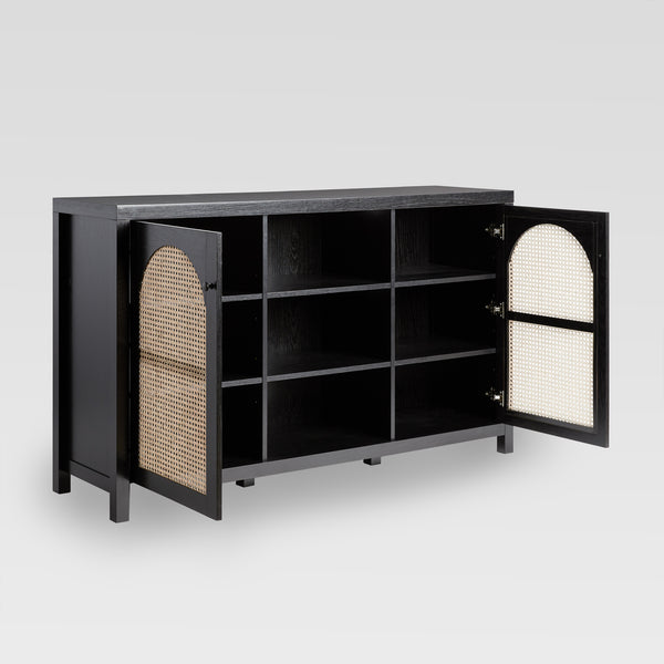 58" 4-Door Sideboard w/ Arched Rattan Panels Black SAHD5DBL2 Walker Edison