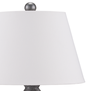 Basalt Gray Table Lamp - Handcrafted Terracotta Design with Metallic Finish & Bone Shantung Shade