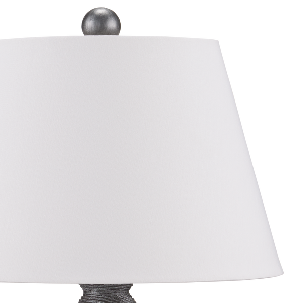 Basalt Gray Table Lamp - Handcrafted Terracotta Design with Metallic Finish & Bone Shantung Shade