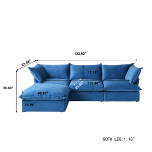 English Elm Sky Cloud Sectional Sofa with Cloud-Like Comfort, Modular L-Shaped Velvet Seating, Removable Covers, Storage Ottoman Blue B341S00022