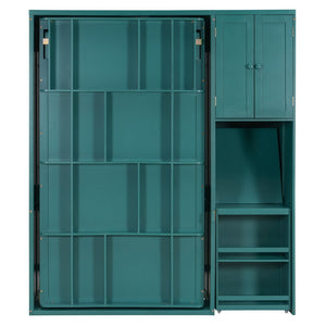 English Elm Twin Size Rotating Murphy Bed With Integrated Bookshelf, Extendable Desk & Stylish Storage Solutions N820S00066C-GIGA