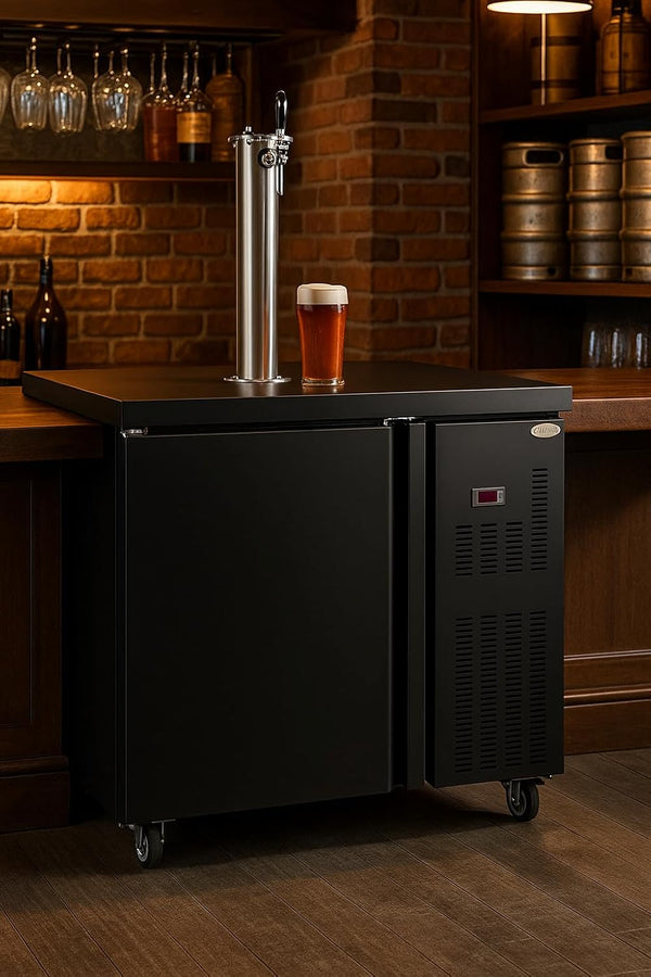 English Elm Beer Kegerator Full Size Dual Tap Draft Dispenser with Stainless Steel Column D858098812