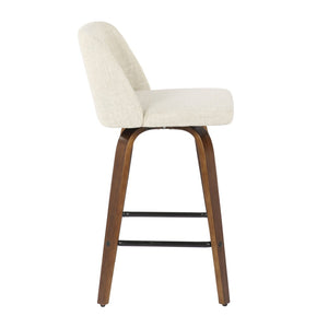 English Elm Toriano Mid-Century Modern Counter Stool Set Of 2 – Walnut Wood & Cream Fabric For Stylish Comfort B202S00388-GIGA