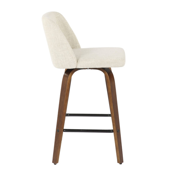 English Elm Toriano Mid-Century Modern Counter Stool Set Of 2 – Walnut Wood & Cream Fabric For Stylish Comfort B202S00388-GIGA