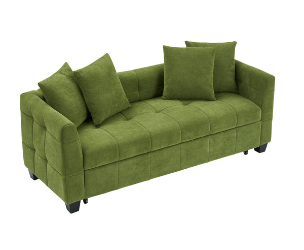 English Elm 77.9-inch cloud velvet 3-seater sofa bed with pull-out sleeper, sturdy wood frame, high-density foam comfort Green W1278S00075