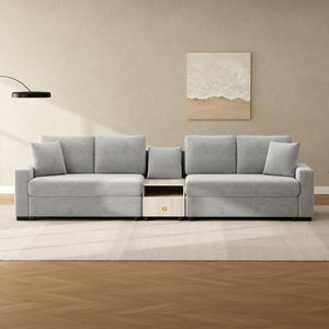 English Elm Modern Chenille Modular Sofa with Storage Armrest Console Table Living Room Seating Grey N763S000064E