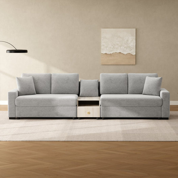 English Elm Modern Chenille Modular Sofa with Storage Armrest Console Table Living Room Seating Grey N763S000064E