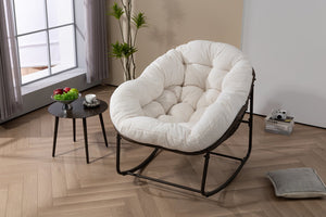 English Elm Outdoor Woven Rattan Egg Rocking Chair with Padded Cushion for Patio Porch Resort Lounge Ancient White W640P499471
