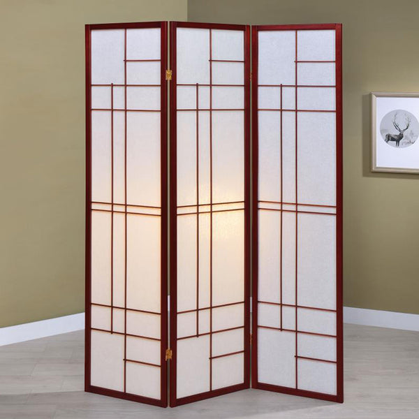 English Elm 3-Panel Cherry Shoji Room Divider Folding Screen with Warm Brown-Red Finish, Decorative Privacy Panel B016P381097