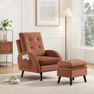 English Elm Upholstered Velvet Reclining Accent Chair with Ottoman Tufted Lounge Seating T3623P411360