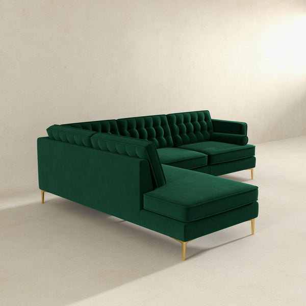 English Elm Ashcroft Furniture - Brooke Green Velvet Left-Facing Sectional Sofa - Stylish, Compact, Comfortable For Living Spaces B183S00014