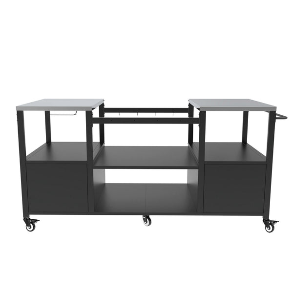 English Elm Outdoor Heavy Duty Steel Kamado Grill Cart with Locking Casters and Storage Boxes W3190P305792