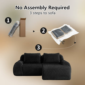 English Elm 82" Modular L-shaped Sectional Sofa Flannelette Upholstered with Movable Ottoman Living Room Black W714S01531