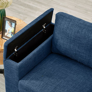 English Elm 67.7" Modern Loveseat Sofa with Cup Holders and Hidden Storage, Polyester Upholstery, Solid Wood Frame Blue W1097S00194