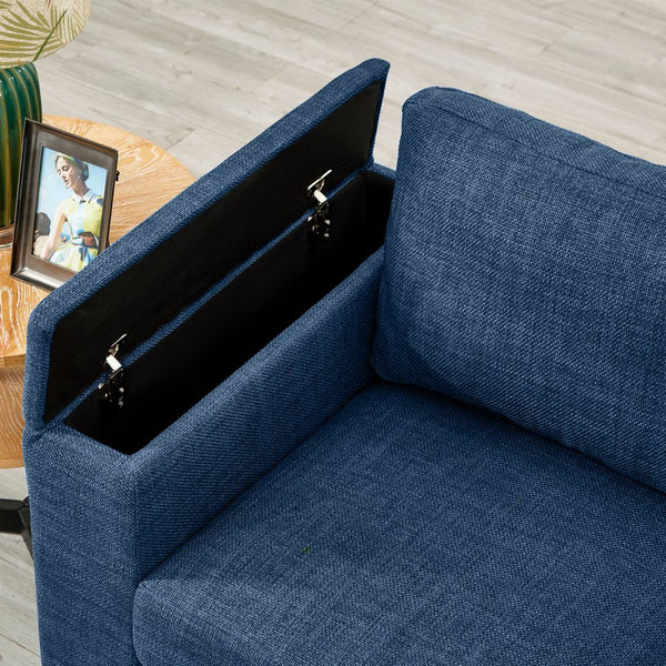 English Elm 67.7" Modern Loveseat Sofa with Cup Holders and Hidden Storage, Polyester Upholstery, Solid Wood Frame Blue W1097S00194