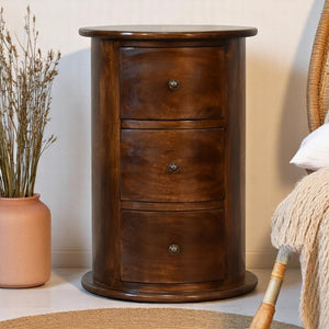 English Elm Solid Wood 3-Drawer Drum Chest In Chestnut – Versatile Nightstand, End Table & Storage Solution B182P279158-GIGA