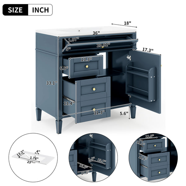 English Elm 36'' Modern Bathroom Vanity With Ceramic Sink, 2 Drawers & Tip-Out Drawer For Stylish Storage Solutions SW000119AAM-2