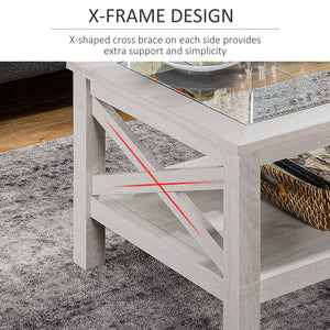 English Elm HOMCOM Farmhouse Coffee Table with Flip Lift Top and Hidden Storage, Square Center Table, Rustic Charm White Oak W2225P217445