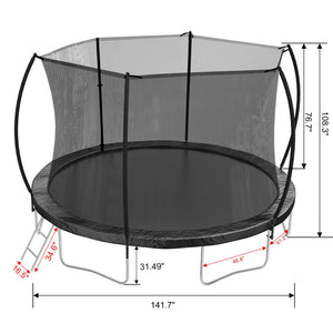 English Elm 12ft Trampoline Curved Pole Enclosure Net Galvanized Steel Frame Kids Adults Ladder W285P233603
