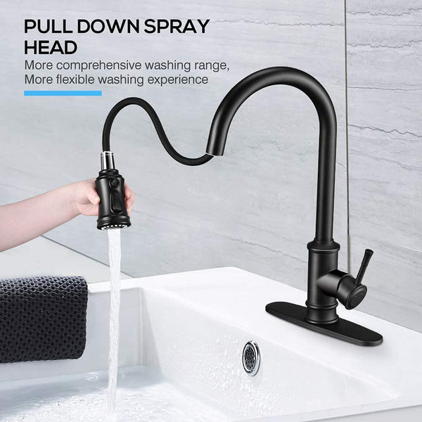 English Elm Kitchen Pull Down Faucet Matte Black Stainless Steel Single Handle 360 Swivel T3177P277524