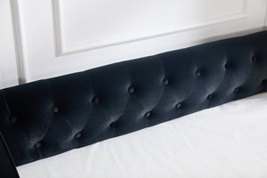 English Elm Twin Velvet Daybed with Pull Out Trundle Tufted Back Usb Port and Side Pockets Black W1361S00039