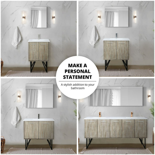 English Elm Rustic Acacia Double Bath Vanity 60" W With White Quartz Top, Chrome Faucet, And 55" Mirror Set B2731S01668-GIGA