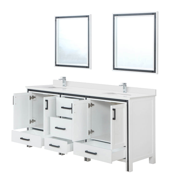 English Elm White Double Bath Vanity 72 in W x 22 in D with Cultured Marble Top, Chrome Faucets, 30" Mirrors, Durable Scratch-Resist Finish B2731S01141