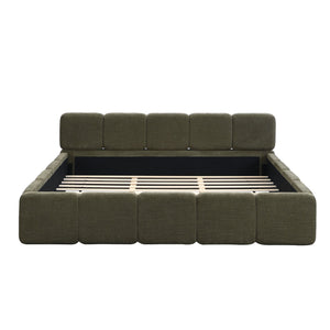 English Elm King Platform Bed Linen Upholstered Block Silhouette Solid Wood Frame Bedroom Anchor N757P385454D