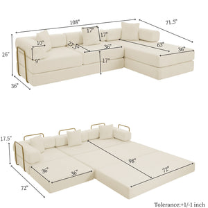 English Elm 108'' Modular Cloud Sectional Corduroy Couch with Fold Flat Backrest for Living Rooms Beige W1117S00291
