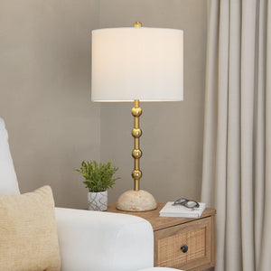 English Elm Table Lamp Set of 2 Travertine Stone Base with Brass Hardware and Warm Fabric Shade Gold,Off White B202P471584