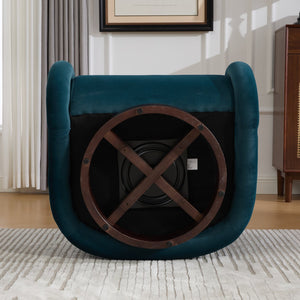 English Elm Swivel Barrel Chair Pumpkin Sculptural Velvet Upholstered with Walnut Wood Round Base Teal W3244P427742