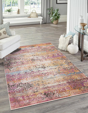 Unique Loom Deepa Arte Machine Made Floral / Botanical Rug Multi, Ivory/Gray/Pink/Violet/Orange/Light Blue/Yellow 6' 1" x 8' 10"