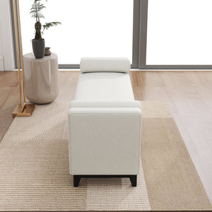 English Elm 66 Inch Sherpa Upholstered Storage Bench with Fluted Wood Base and Bolster Pillows W1658P446122