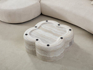 English Elm 31.5" Clover Round Faux Marble Coffee Table with Open Shelf for Modern Living W2664P462015