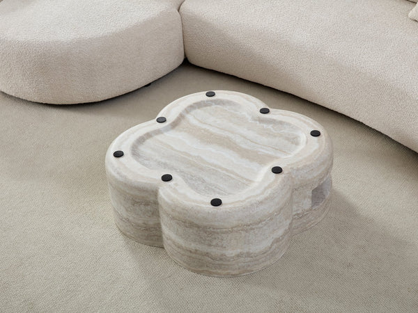 English Elm 31.5" Clover Round Faux Marble Coffee Table with Open Shelf for Modern Living W2664P462015