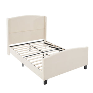 English Elm Queen Platform Bed Teddy Velvet Upholstered Tall Headboard Solid Wood Legs Modern W1716P335671